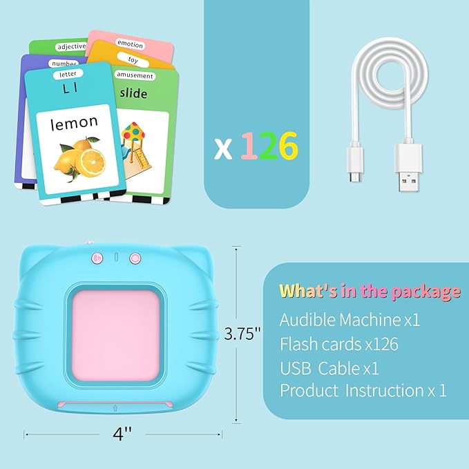 Educational-Toys with Music, ABC Talking-Flash-Cards with 252 Sight Words, Number, Preschool-Learning-Activities, Pocket Speech for Toddler Ages 1-6 Boys and Girls, Birthday/Easter Gifts, Blue