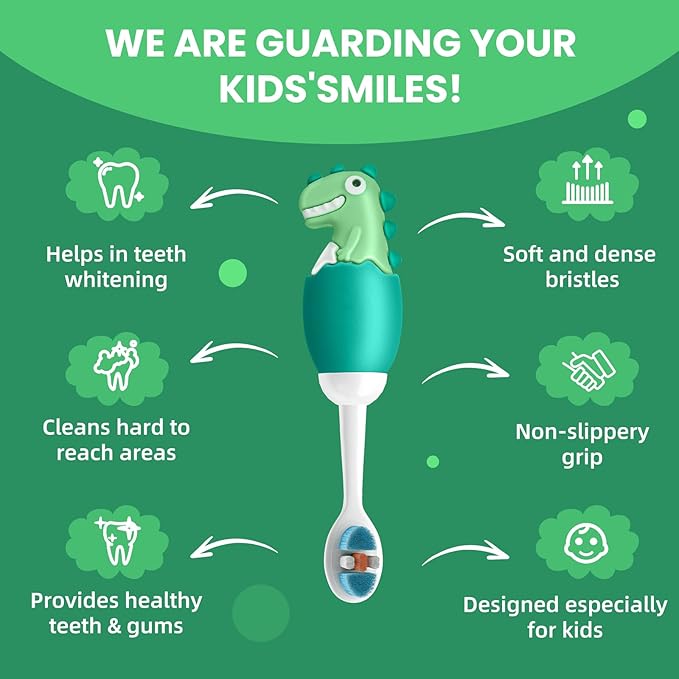 Kids Manual Toothbrush, Extra Soft Bristle Toddler Toothbrush with 10000 Bristles, Kids Travel Toothbrush Designed for Delicate Teeth & Gums for Children 2-7 Years (Green)