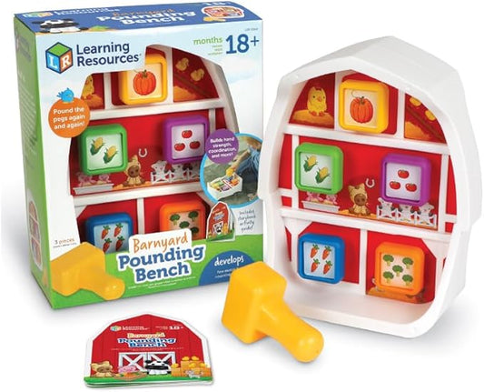 Learning Resources Barnyard Pounding Bench, Farm Animals for Kids, Fine Motor Skills, Kids Easter Gifts , Ages 18 Months+, 3 Pieces