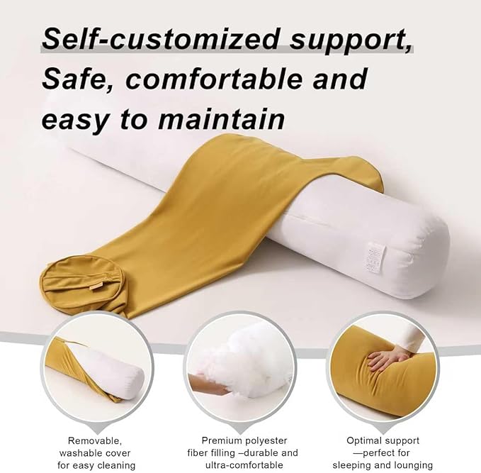 Bolster Pillow for Bed – Long Round Body Pillow for Adults, Cuddle Pillow for Sleeping, Full-Length Support,47.24 x 7.87 Inches,Honey Yellow
