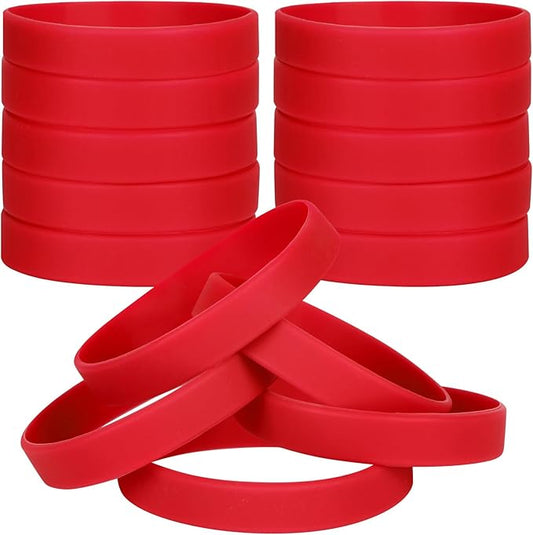 50 PCS Silicone Bracelets Wristbands for kid, Sports Rubber Elastic Wristband Bracelet for Party Decorations Favors Set Pack Red