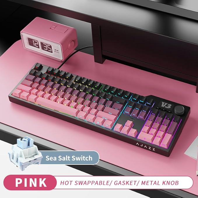 AK35I V3 104-Key Full Size Wired Gasket Mount Gaming Keyboard with Multimedia Buttons & Knob Control | Five Layer Pad | OEM Profile PBT Keycaps | White Backlit Custom Keyboard