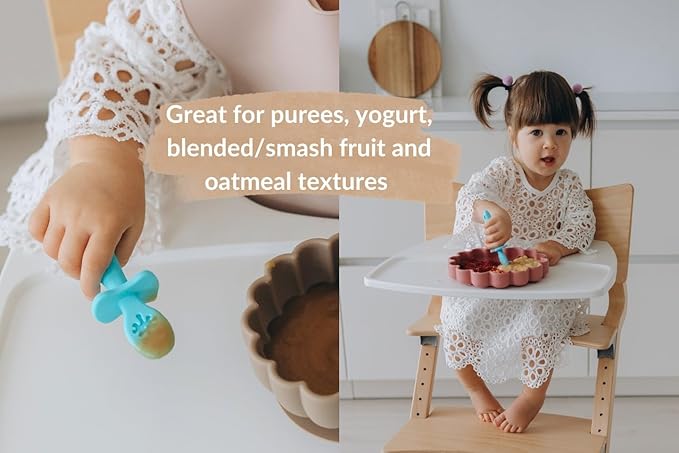 Growing Love Baby Spoons Set, Self Feeding 6 months, Pre-Spoon, Baby utensils, training spoon, cuchara bebe, blw, 100% silicone