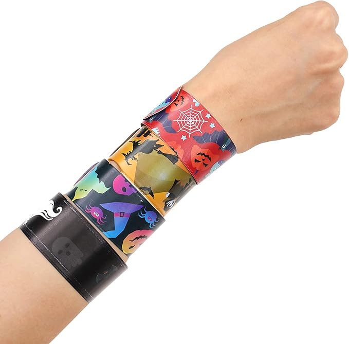 120 Pcs Friendship Bracelets Halloween Slap Bracelets Party Favors for Kids - 60 Different Design Bracelets Halloween Party Supplies and Decorations Snap Bracelets with Halloween Classies Pattern