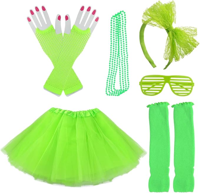 Kids 6 in 1 Costume Accessories 1970s 1980s Fancy Outfits and Dress for Cosplay Party Theme Party for Girl