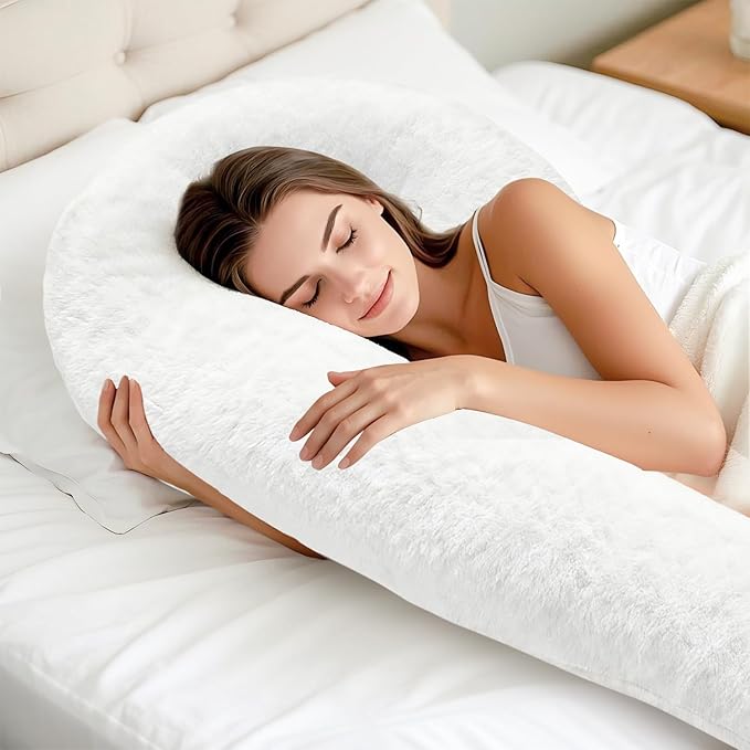 Body Pillow for Adults - Soft Long Bed Pillows Insert for Sleeping - Shredded Memory Foam and Removable Washable Cover - Swan Shaped Pregnancy Side Sleeper Pillow 49 Inch (Off White)