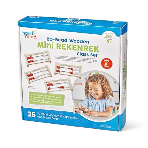 hand2mind Mini 20-Bead Wooden Rekenrek Class Set, Number Rack for Kids, Abacus for Kids Math, Counting Beads, Math Counters, Educational Toys for Elementary Kids, Math Manipulatives (Set of 25)