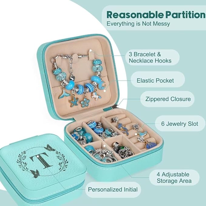 Charm Bracelet Making Kit, Kid Jewelry Making Kit for Girls 8-12, Unicorn Craft Kits for Teen Girls Toys Ages 3-10 Years Old Girl Gifts Trendy Stuff Birthday Christmas Gift with Initial Jewelry Box- T