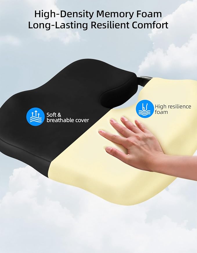 Adjustable Seat Cushions for Office Chairs, Extra-Dense Seat Cushion for Desk Chair, Home Chair, Ergonomic Sciatica Support, Hip & Tailbone Pain Relief Chair Cushions for Long Sitting (Black)