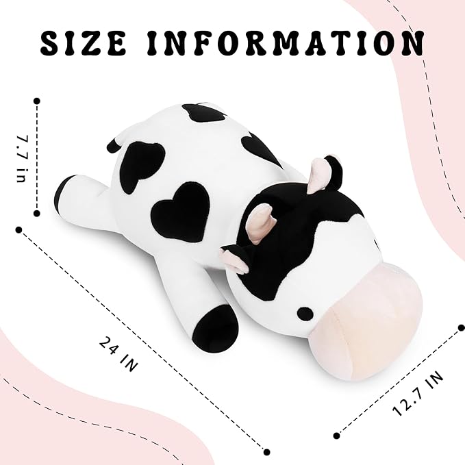 Cow Weighted Plush, 24" 4.2 lbs Weighted Stuffed Animals, Cute Cow Plush Toy Pillow Gifts for Kids and Adults