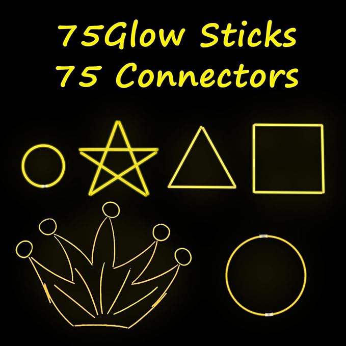 75 Glow Sticks Bracelets and Necklaces, 8'' Glowsticks Bulk Pack Bright Glow in the Dark Party Supplies for Kids (Yellow)