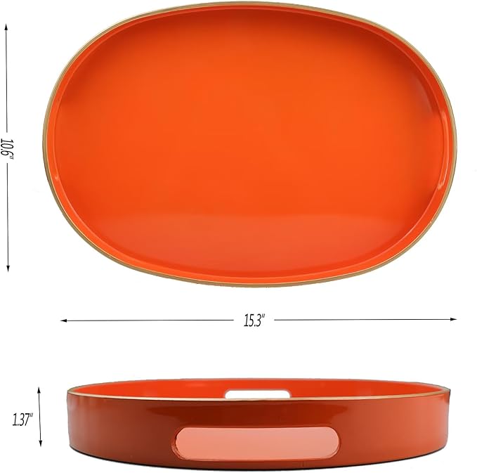 Omuriko Orange Oval Decorative Tray with Handles, Versatile Serving Tray for Coffee Table, Ottoman, Ideal for Serving, Displaying, Organizing
