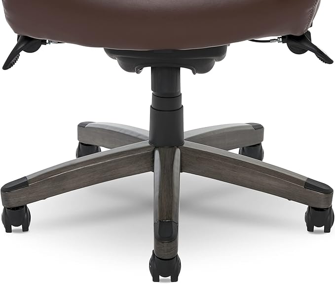 La-Z-Boy Delano Big & Tall Executive Office Chair | High Back Ergonomic Lumbar Support, Bonded Leather, Brown with Weathered Gray Wood |
