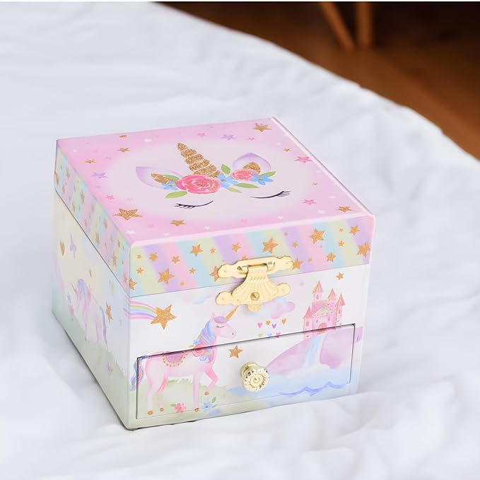 Jewelkeeper Jewelry Box for Girls with 1 Drawer - Unicorn Musical Jewelry Boxes, Beautiful Dreamer Tune, Spinning Unicorn Doll, Little Girl Jewelry Box, Gifts for 5 Year Old Girls, Engineered Wood