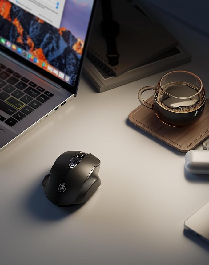 Uineer Wireless Bluetooth Mouse,[Upgraded] Rechargeable (BT 5.0/4.0+2.4G Hz),Computer Mouse with Visible Battery Level, 4 Adjustable DPI, Portable PC Mouse for MacBook Chromebook,Black