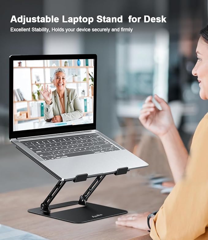 Adjustable Laptop Stand for Desk, Portable Laptop Stand Holder and Riser, Foldable Aluminum Notebook Computer Stand for MacBook Air Pro HP Lenovo Dell Samsung Chromebook, 10-15.6 inch, Black