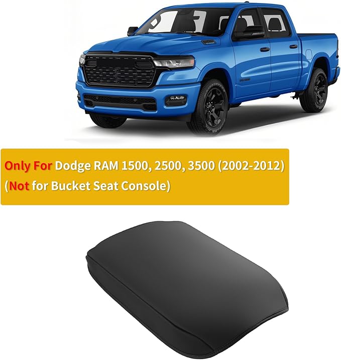 GIANT PANDA Custom Fit Center Console Cover for Dodge RAM 1500 2500 3500 2002 2003 2004 2005 2006 2007 2008 2009 2010 2011 2012 with Jump Seat - Neoprene Armrest Center Cover - Full Protection-Black