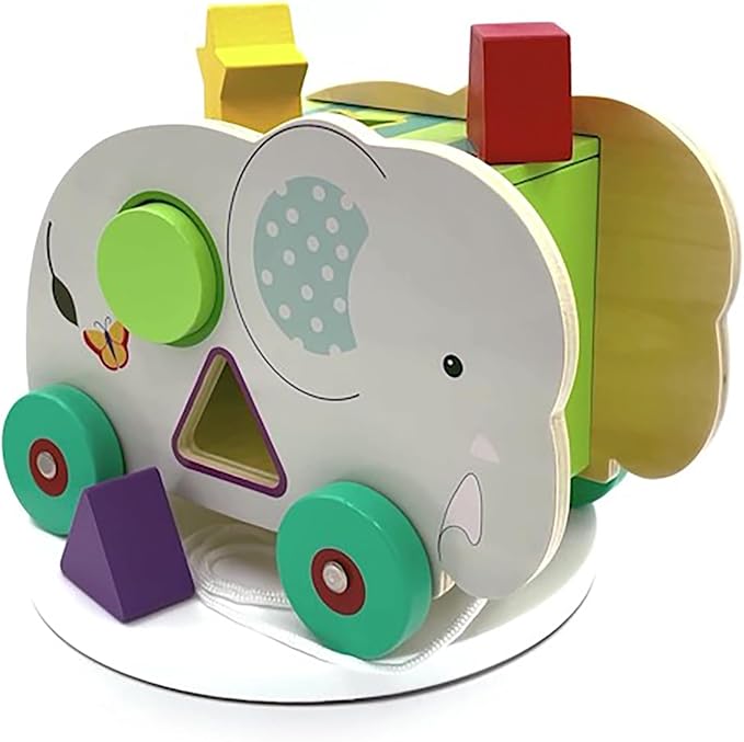 Orange Tree Toys: Shape Sorter: Jungle Elephant - Wooden Wheeled Animal Sorter, 6 Shape Blocks, Push-Pull-Sort, Educational Toy, Toddler & Kids Age 1+