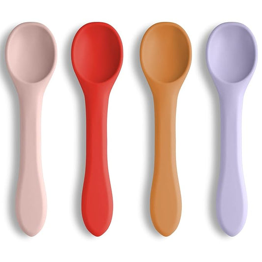 Vicloon Silicone Baby Feeding Spoons, 4 PCS Baby Spoons, First Stage Feeding Spoons for Infants, Silicone Baby Spoons Ultra-Durable & Chewproof, Silicone Feeding Spoons Dishwasher Safe,Baby Utensils