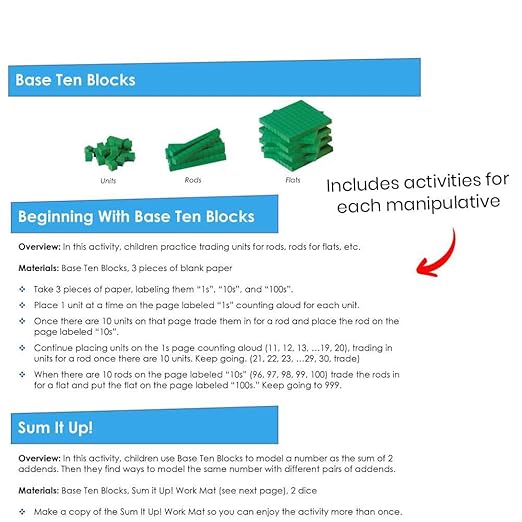 hand2mind Take Home Math Manipulatives Kit for Kids Grade K-2, with Snap Cubes, Base Ten Blocks, Cuisenaire Rods, Pattern Blocks, Color Tiles and Learning Clock, Homeschool Supplies (292 Pieces)