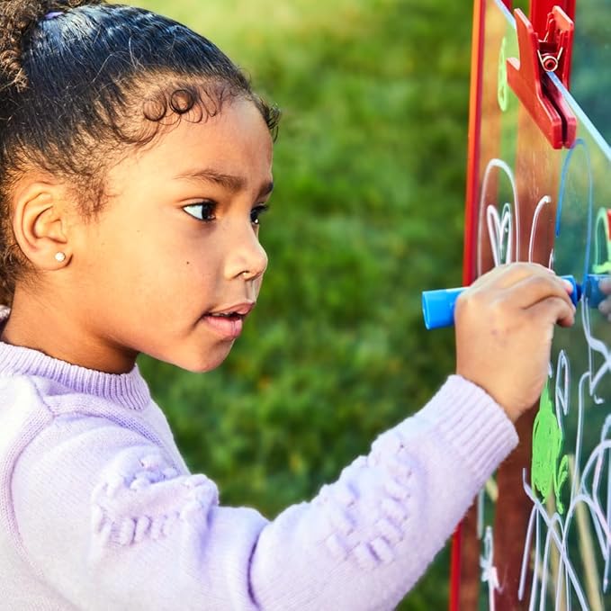 Colorations 4WAPE Adjustable Indoor-Outdoor Metal Frame Easel with Paint-on Acrylic Panels for Four Children