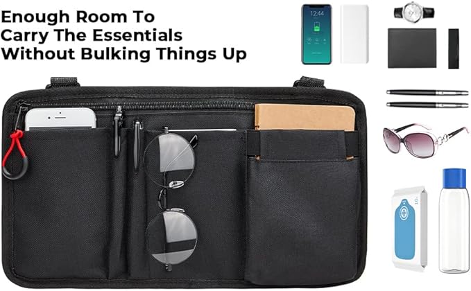 JOYTUTUS Walker Side Bag, Wheelchair Armrest Storage Pouch with Cup Holder, Wheelchair Accessories for Seniors, Walker Bag Cup Holder for Walker, Rollator, Electric Scooter or Wheelchair Black