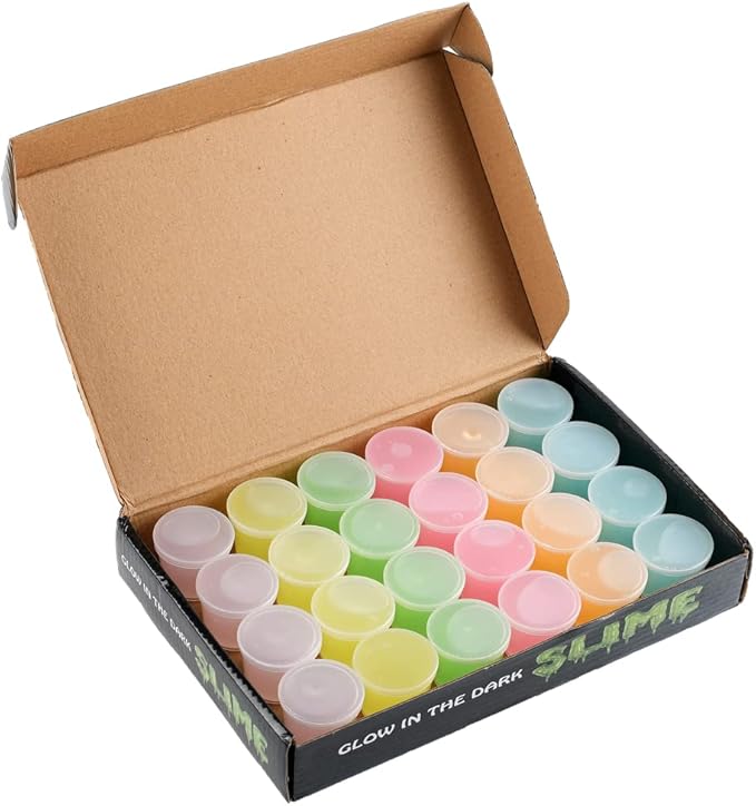 24 Pack Glow in The Dark Slime, Party Favors Slime, Crystal Galaxy Slime kit with Multi Colors - Blue, Pink, Yellow, Green, Orange and Purple Color, Birthday Gifts for Kids Girl and Boys