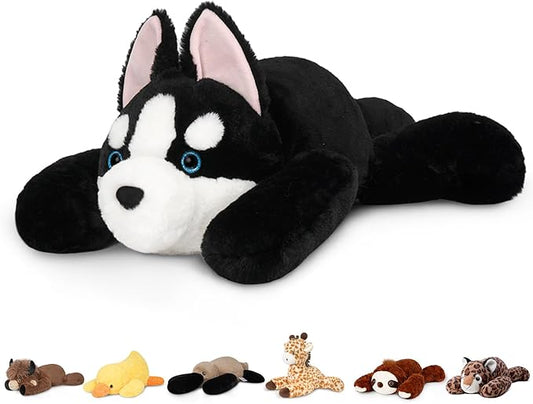 Niuniu Daddy 20" | 3.3 Pound Weighted Husky Stuffed Animals for Adults Kids, Weighted Stuffed Husky Dog Plush for Toddler, Fluffy Plushy Toy Body Pillow with Soft Fur for Present Christmas Birthday
