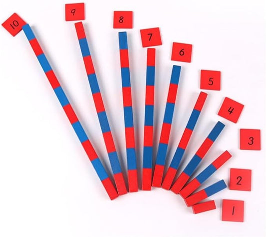 Jerliflyer Montessori Numerical Rods, Small Number Cuisenaire Rods,Wood Red Long Sticks Family Version Math Number Rods,Kid Education