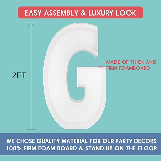 2FT Letter G Mosaic Balloon Frame Letter DIY Fillable Letters Kit for Birthday Party Wedding Backdrop Decor