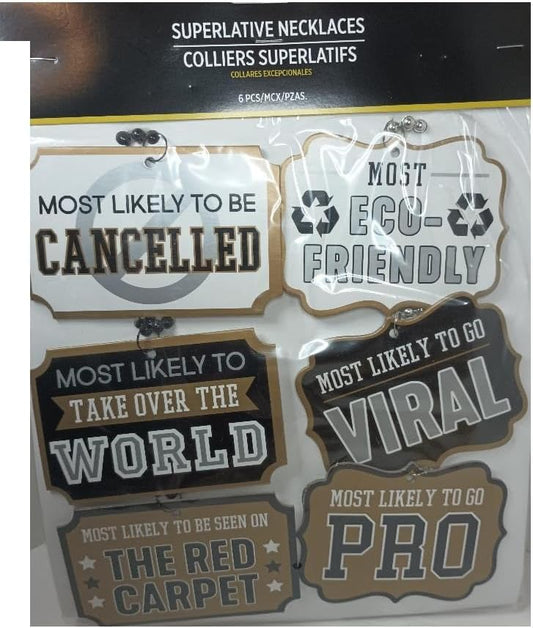 Grad Superlative Necklaces - 16" | Assorted Design | 1 Set of 6