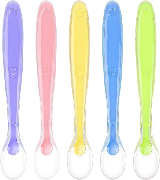 Vicloon Baby Silicone Spoons, Silicone Soft Baby Feeding Spoon Set 5 PCS, First Stage Toddler Spoons Training Spoon for Baby 4 Months, Baby Utensils Gum-Friendly BPA Free for Microwave and Dishwasher