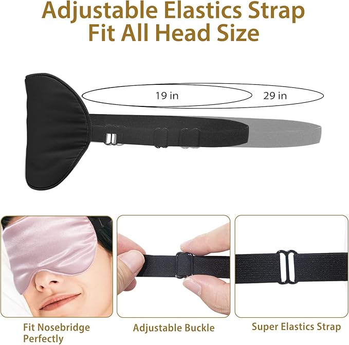 JroyJoy 4 Pack Super Soft Silk Sleep Mask - 100% Blackout, Zero Eye Pressure, Blindfold with Adjustable Strap, Travel Eye Covers (Black&Pink&Blue&Light Blue)