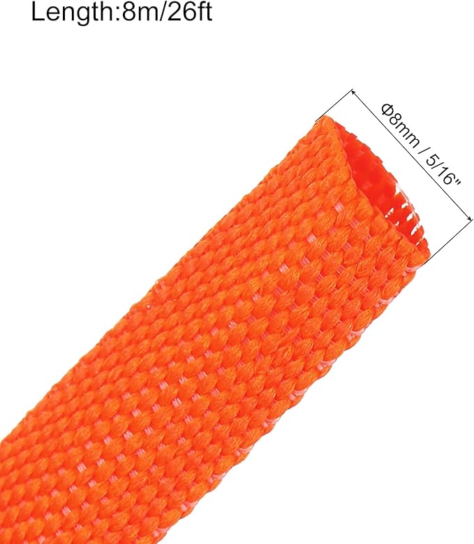 MECCANIXITY Braided Cable Sleeves Heat Shrinkable Fabric Sleeving, 5/16" 26ft Orange 2:1 Ratio Heat Shrinkable Cord Protector for Harness Cable, Network Cable Protection, Cable Management