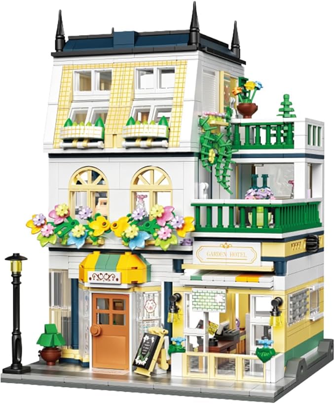 City Garden Hotel Building Blocks Sets with LED,998pcs Mini Bricks Toys Gift for Adult Kids Teen 14+ (Not Compatible with Lego)