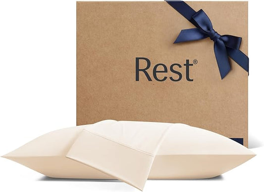 REST® Evercool®+ Cooling Pillowcases Standard - 2 Pillowcases for Sensitive Skin, Silver Infused Fabric for Hygienic Sleep, Silky Smooth for Curly Hair, High Elastic for Snug Fit (19x29 inches)