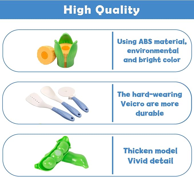 Bruvoalon 67Pcs Kids Play Kitchen Toys Set, Toddlers Pretend Cooking Playset Acccessories with Pots Pans, Utensils Cookware, Foods, Canned Veges, Learning Gift for Kids Girls Boys (Blue)