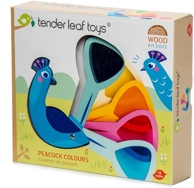 Tender Leaf Toys - Peacock Colors - Wooden Colors Learning Toys for Toddlers, Kids, Pre-School Children Activity Game - Gifts, Animal Toy - Early Learning, Play Set with Acrylic Window - Age 18M+