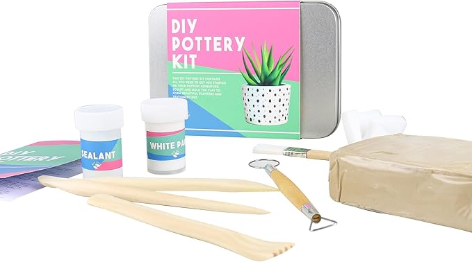 Gift Republic Pottery Kit Beginners Pottery Craft Set Clay Pottery Gift Fun Home Made Craft Project Kids Teens Adults Sculpting Tool Set Gift Tin