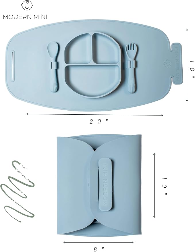 Silicone Suction Plate, Baby Toddler, Divided Plate with Fork & Spoon - Unbreakable, Non-Toxic, Food Grade Silicone, Strong Suction Grip, Spill Proof & Foldable for Travel!