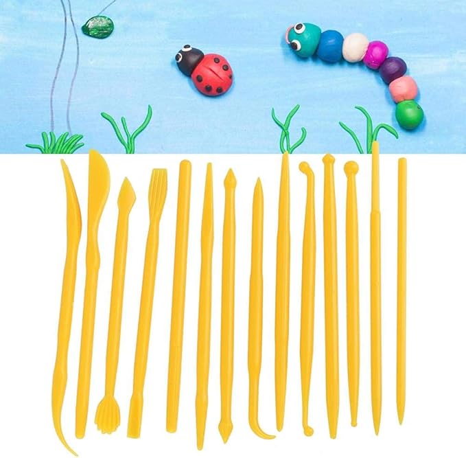 14Pcs Plastic Clay Tools Ceramic Pottery Tool Kit for Shaping and Sculpting Carving Polymer Cake Modeling Tools (Yellow) Pottery Tools