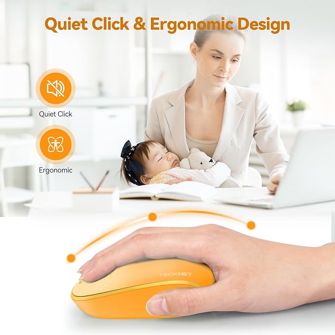 TECKNET Wireless Mouse, 2.4G Quiet Computer Mouse with USB Receiver, 4 Buttons Portable Cordless Mice for Chromebook, Laptop, PC, Mac, 800/1200/1600 DPI