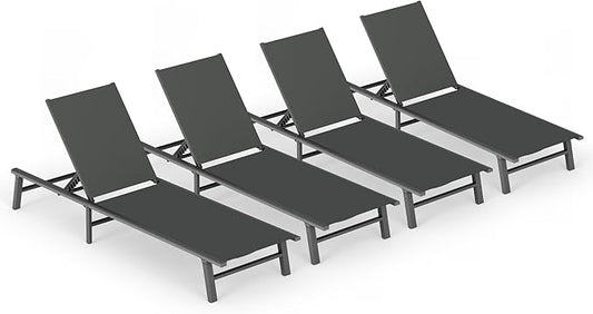 Ciokea Aluminum Outdoor Lounge Chair Set of 4- No Assembly Needed, Foldable Patio Chaise Lounge with 5 Adjustable Positions, Reinforced Frame for Extra Durability, Pool Beach Lounge Chair,Grey