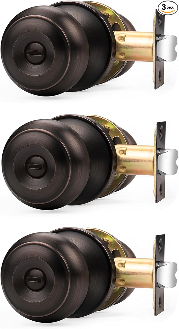 Probrico Oil Rubbed Bronze Door Knobs, Interior Door Knobs with Round Ball Knob, Bronze Privacy Door Knob for Bedroom Bathroom, 3 Pack