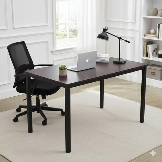 GL GLOBAL LIFE 47 inch Large Computer Desk Wood, Modern Simple Style Desk for Home Office, Bedroom, Study Student Writing Desk, Small Spaces, Black Metal Frame, Dark Walnut Top