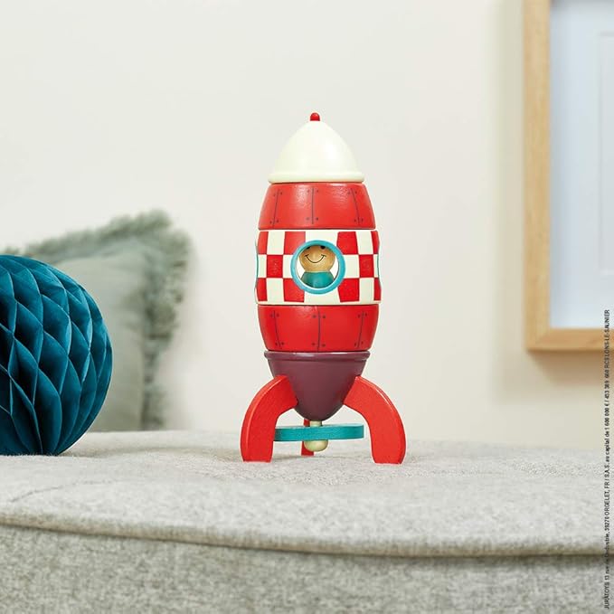 Janod Small Wood Magnetic Rocket Kit – 2 in 1 Game - Ages 2-6 - J05207