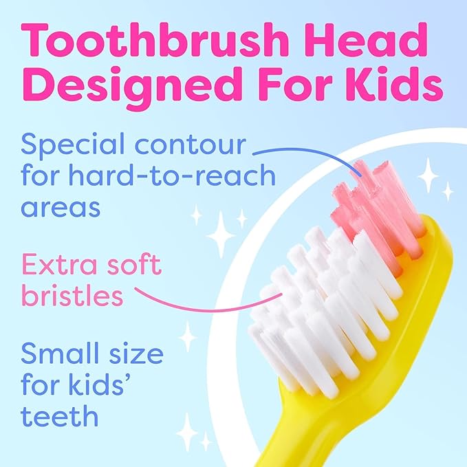 Trueocity Kids Toothbrush 8 Pack - Soft Contoured Bristles - Child Sized Brush Heads (3-10 Year Old) - Suction Cup for Fun & Easy Storage - Girl & Boy Set (8-Pack, Multi-Color)