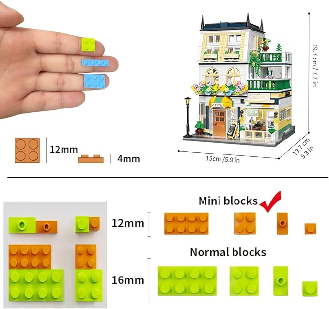 City Garden Hotel Building Blocks Sets with LED,998pcs Mini Bricks Toys Gift for Adult Kids Teen 14+ (Not Compatible with Lego)