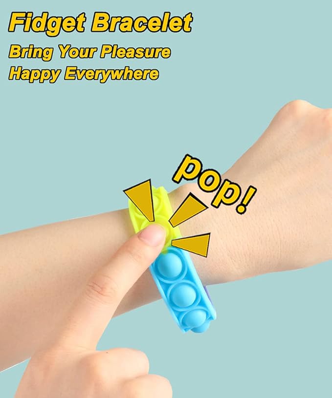 15 PCS Push Pop Bracelet, Party Favor for Kid,Pop Fidget Toys Pack, Fidget Stress Relief Bracelet for Girls Boys Students