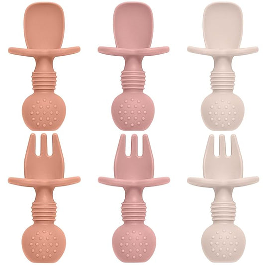 6 Pack Baby Spoons and Forks Set, Silicone Baby Spoons Self Feeding 6 Months for Toddler Utensils,BPA Free, Baby Led Weaning Supplies Feeding Essentials,Dishwasher and Boil Safe
